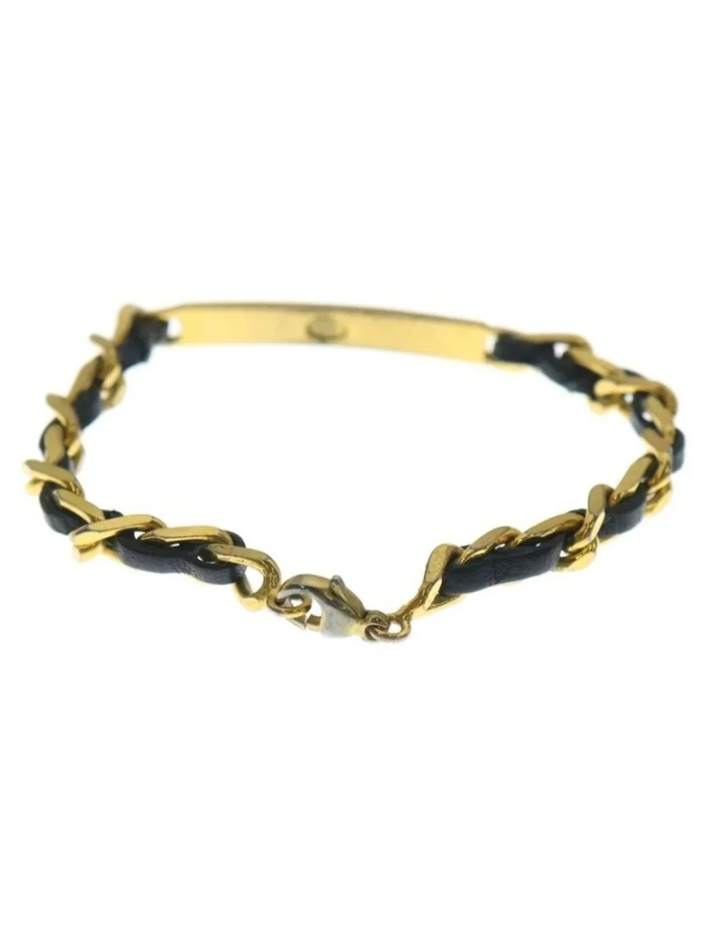 Chanel Chain Bracelet Black Gold Leather - Picture 2 of 6